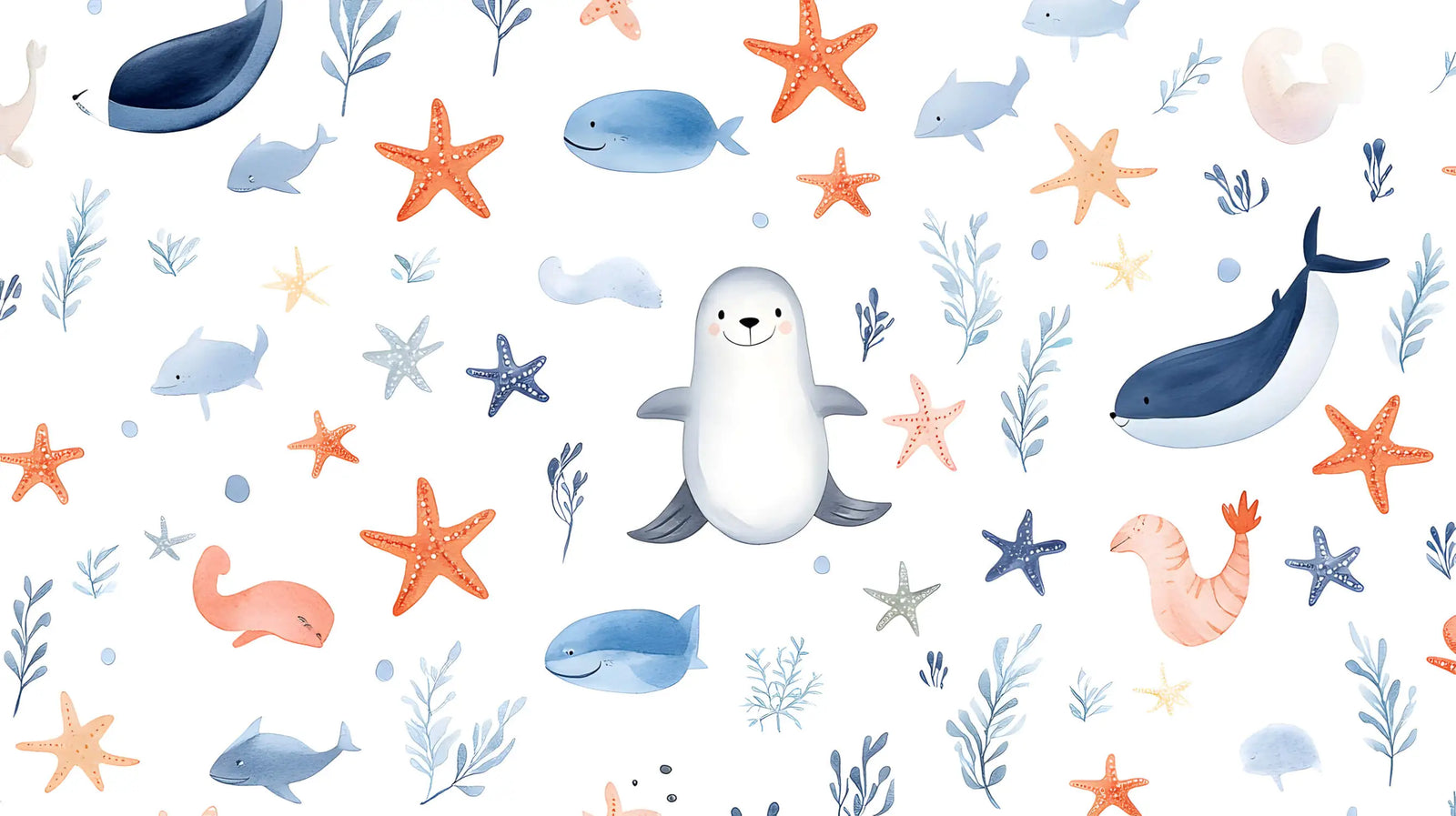 Papier Peint Enfant - Animaux Marins Rigolos
