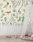 Papier Peint Enfant – Balade Rêveuse au Jardin des Oiseaux