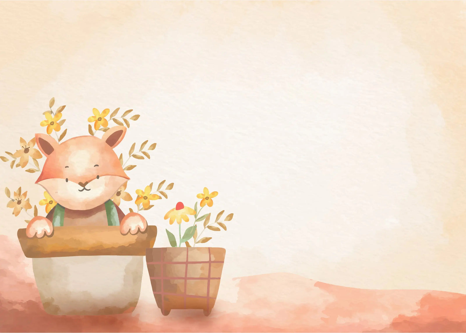 Papier Peint Enfant – Renard Malicieux dans son Pot Fleuri