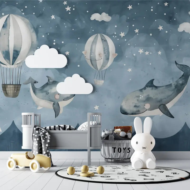 Papier Peint Enfant - Baleines et Montgolfières