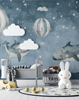 Papier Peint Enfant - Baleines et Montgolfières