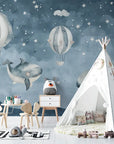 Papier Peint Enfant - Baleines et Montgolfières