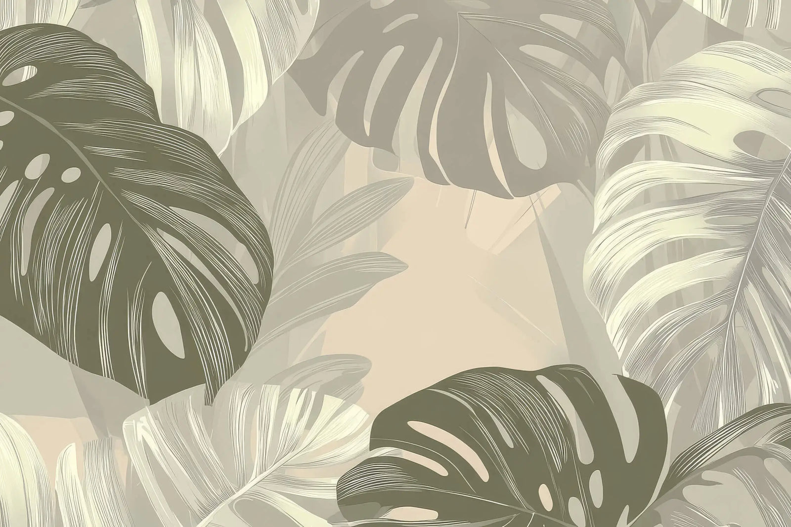 Papier Peint Tropical - Feuilles de Monstera Douces