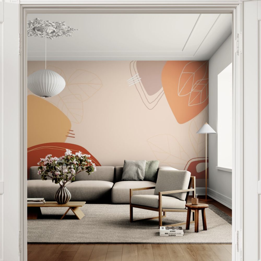 Papier Peint Abstrait - Beige Et Terracotta