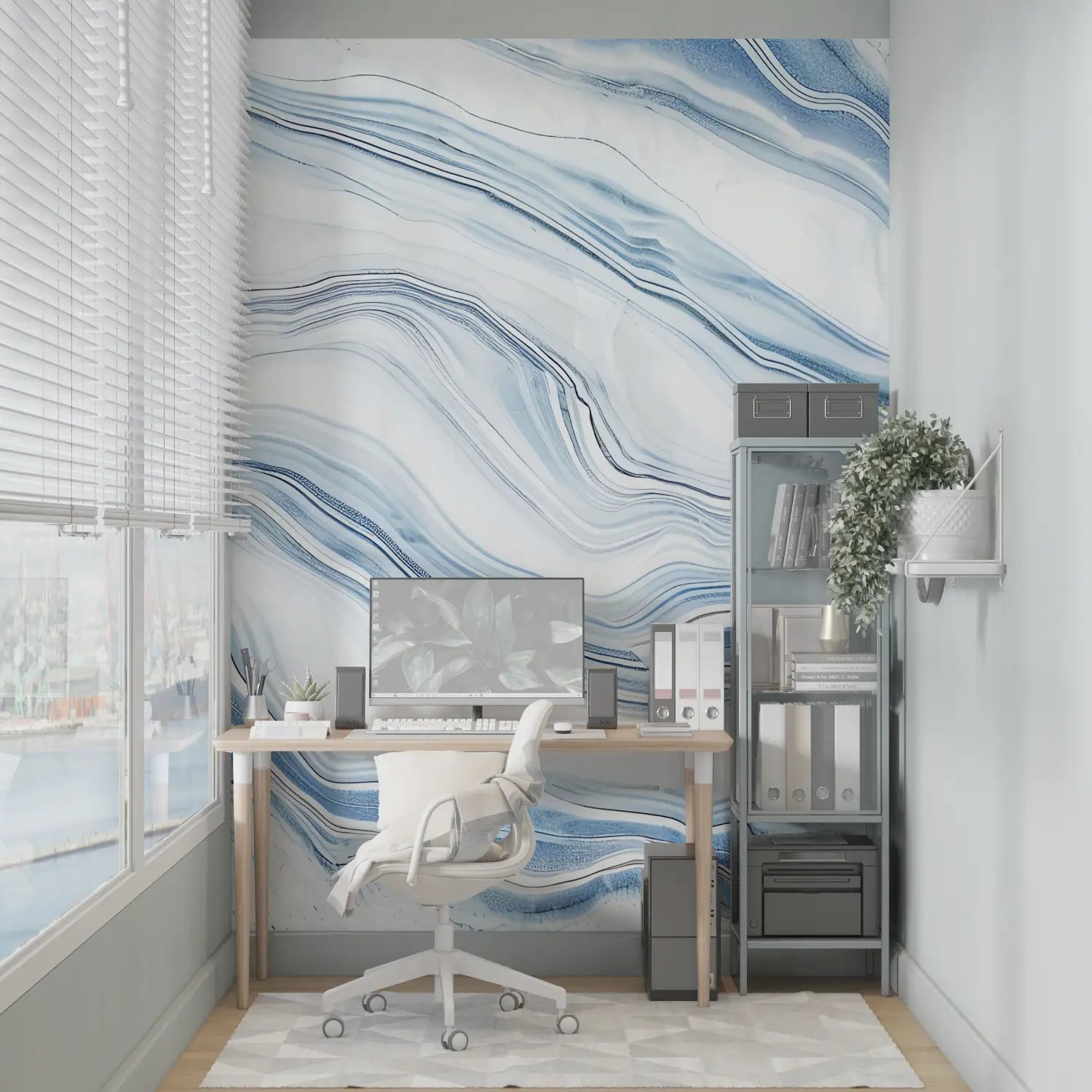Stone Wallpaper - Sky Blue Marbled Veins