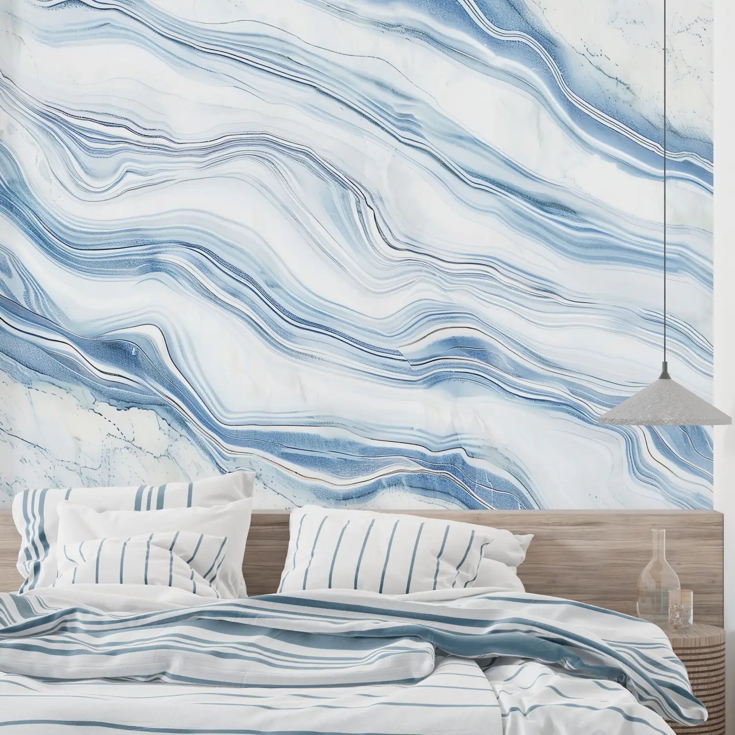 Stone Wallpaper - Sky Blue Marbled Veins