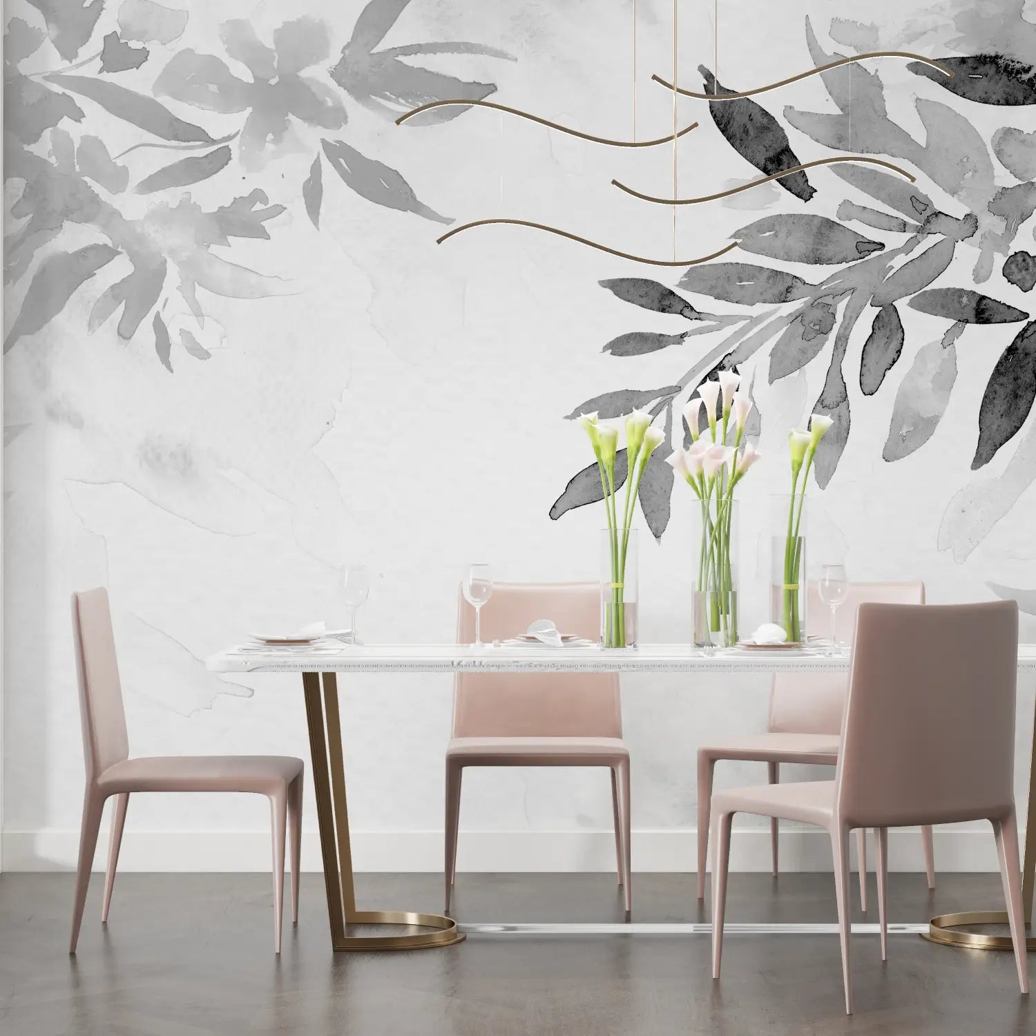 Black and White Wallpaper - Watercolor Leaves