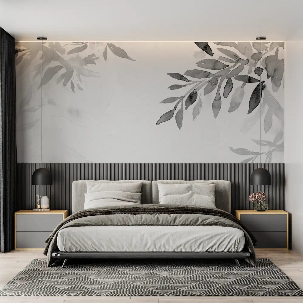 Black and White Wallpaper - Watercolor Leaves