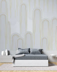Geometric Wallpaper – Slender Arches in Thin Gold Lines
