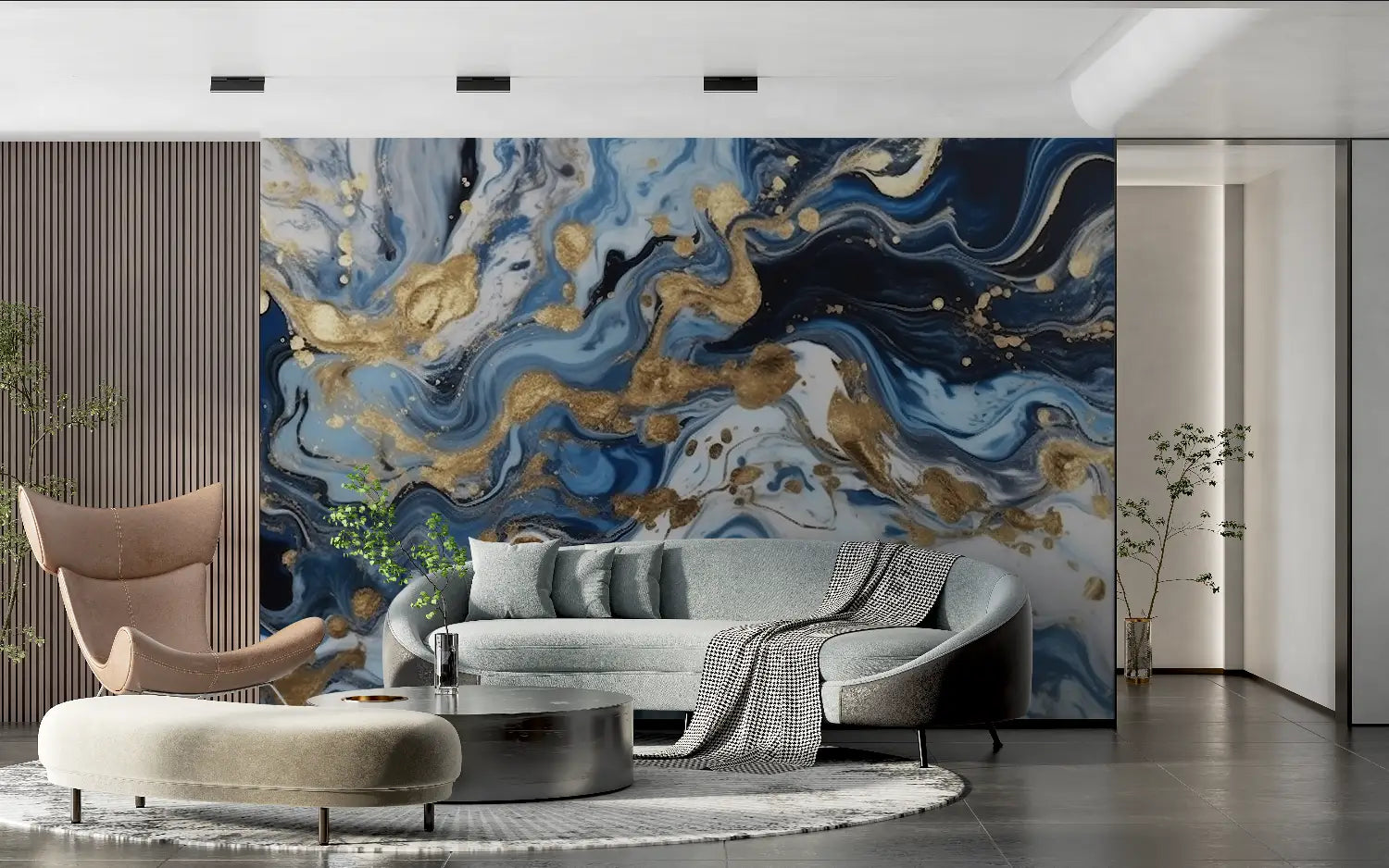 Art &amp; Deco Wallpaper – Blue and Gold Marbles