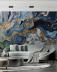 Art Deco Wallpaper – Blue and Gold Marbles