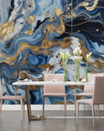 Art Deco Wallpaper – Blue and Gold Marbles