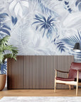 Foliage Wallpaper - Blue and White Sketched Jungle