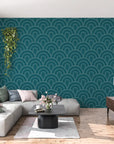 Japanese Wallpaper - Emerald Seigaiha Waves
