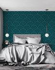 Japanese Wallpaper - Emerald Seigaiha Waves