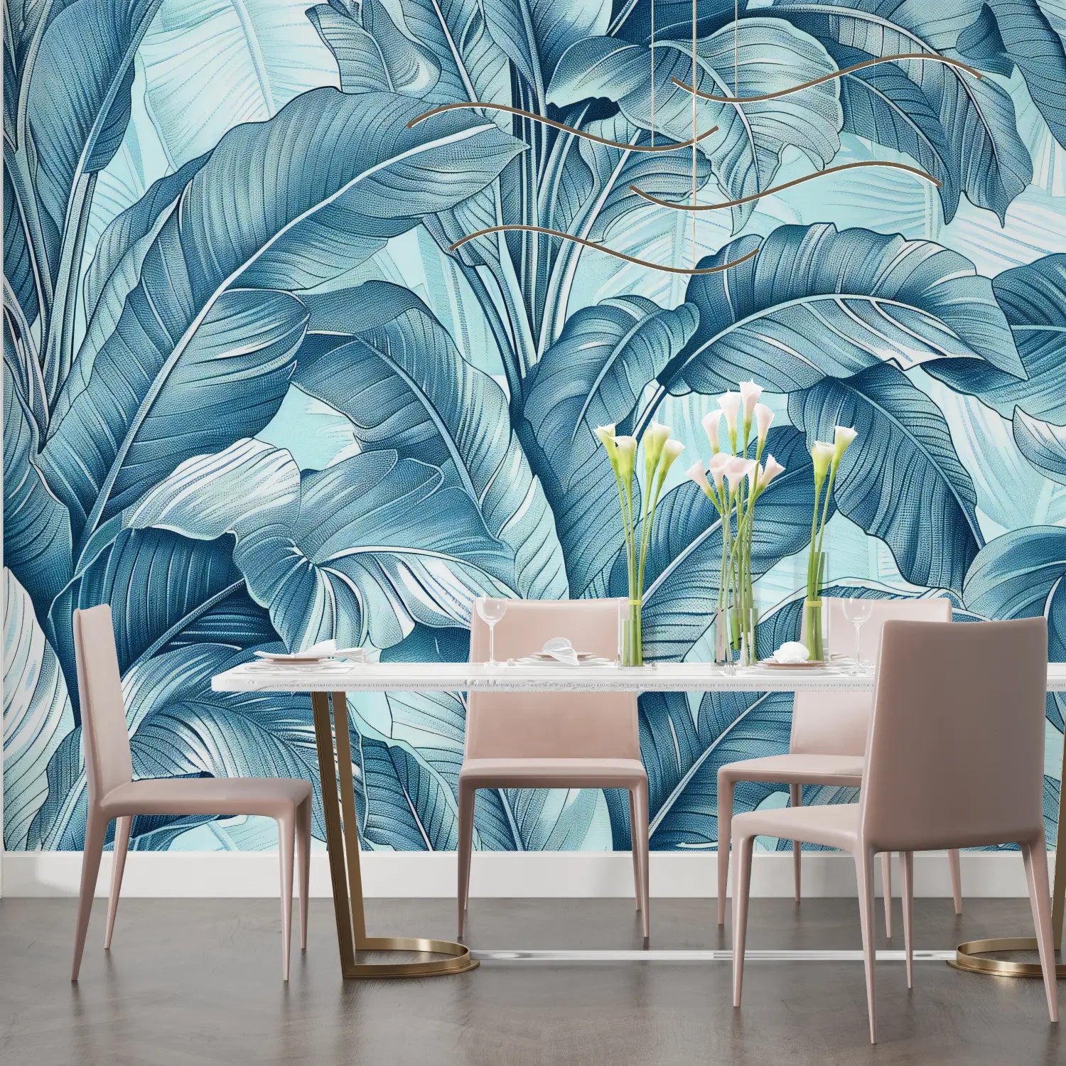 Tropical Wallpaper – Pastel Blue Foliage
