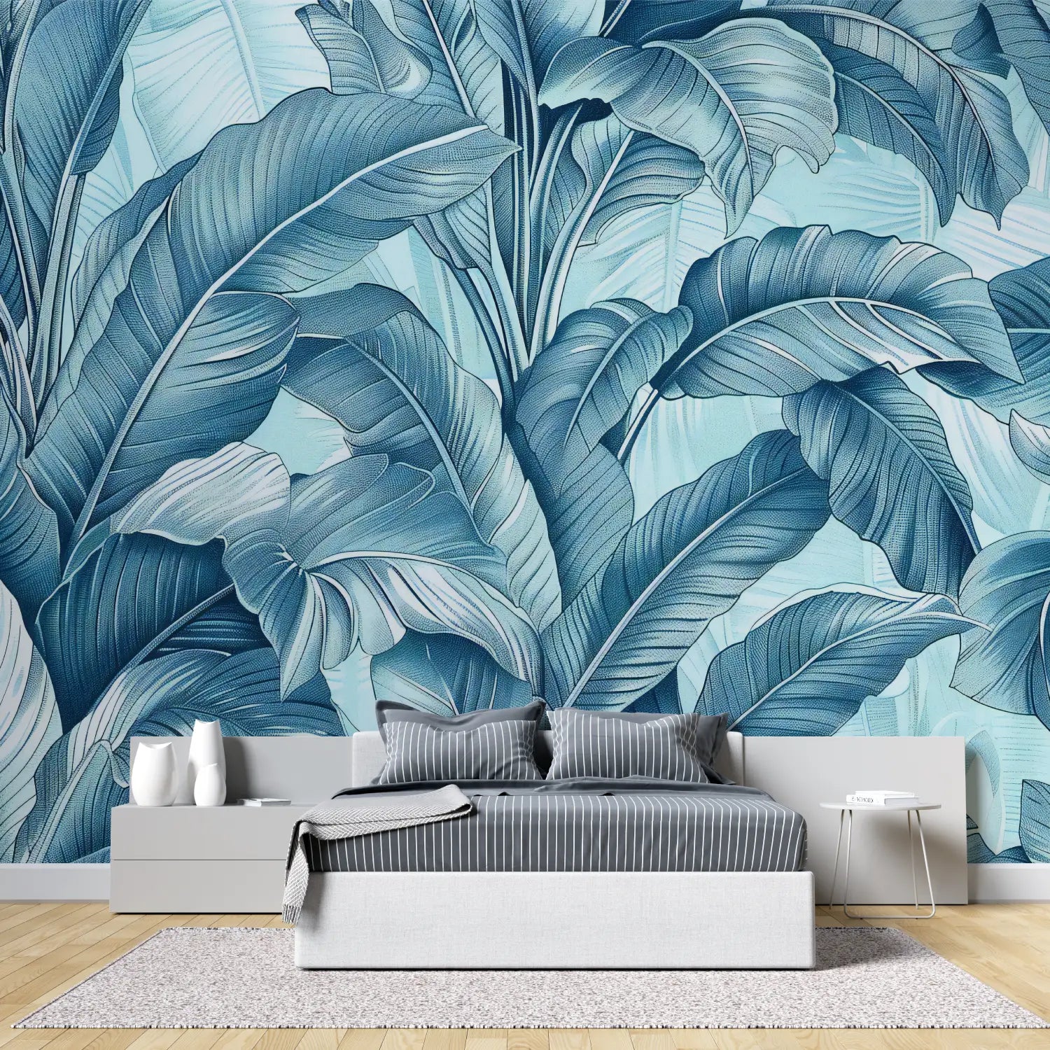 Tropical Wallpaper – Pastel Blue Foliage