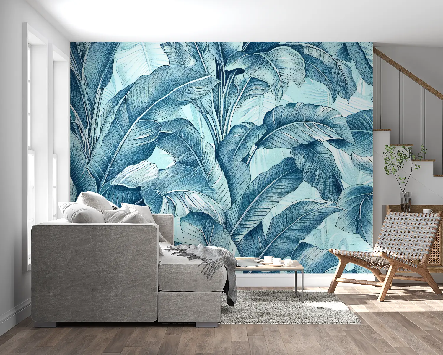 Tropical Wallpaper – Pastel Blue Foliage