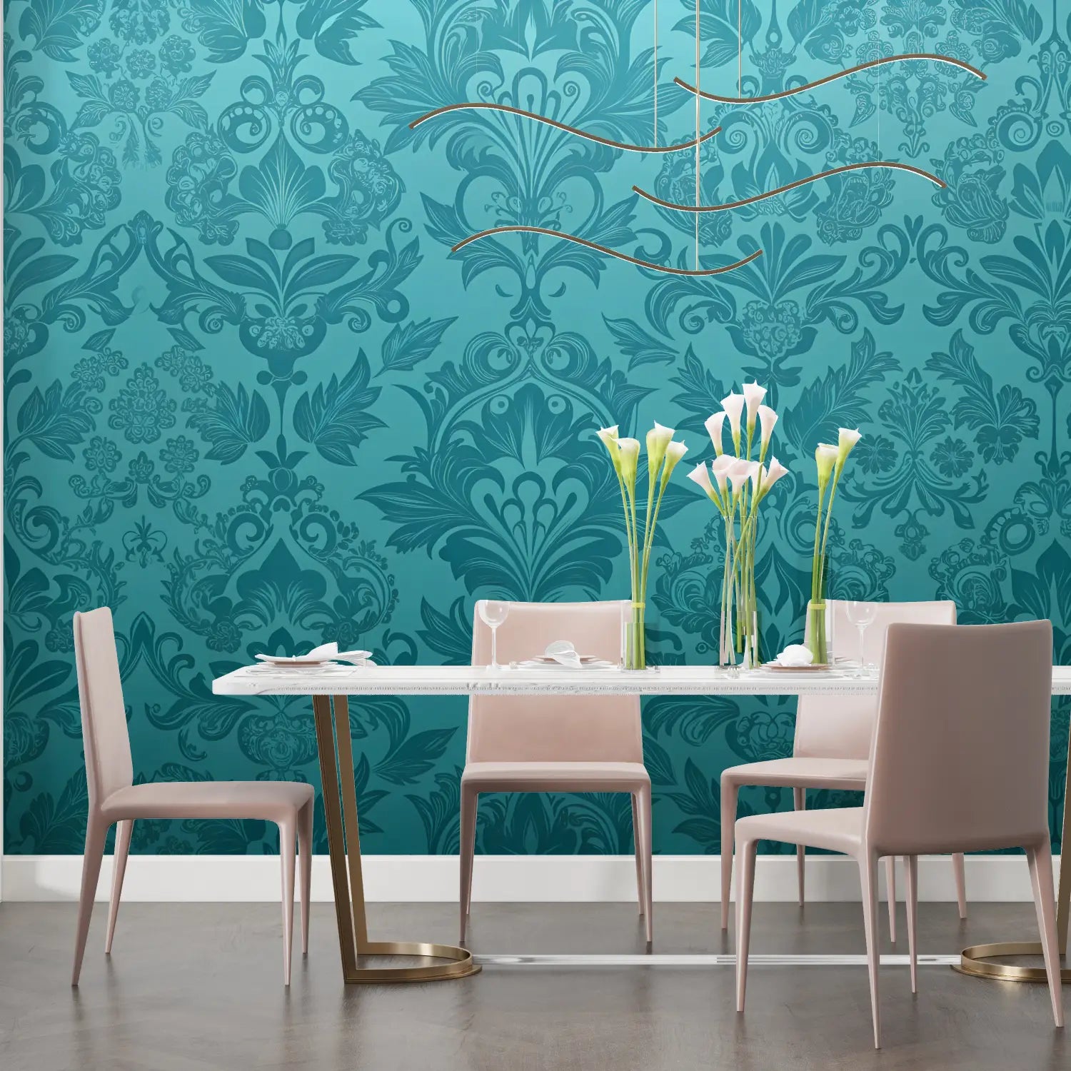 Vintage Wallpaper - Turquoise Blue Baroque Patterns