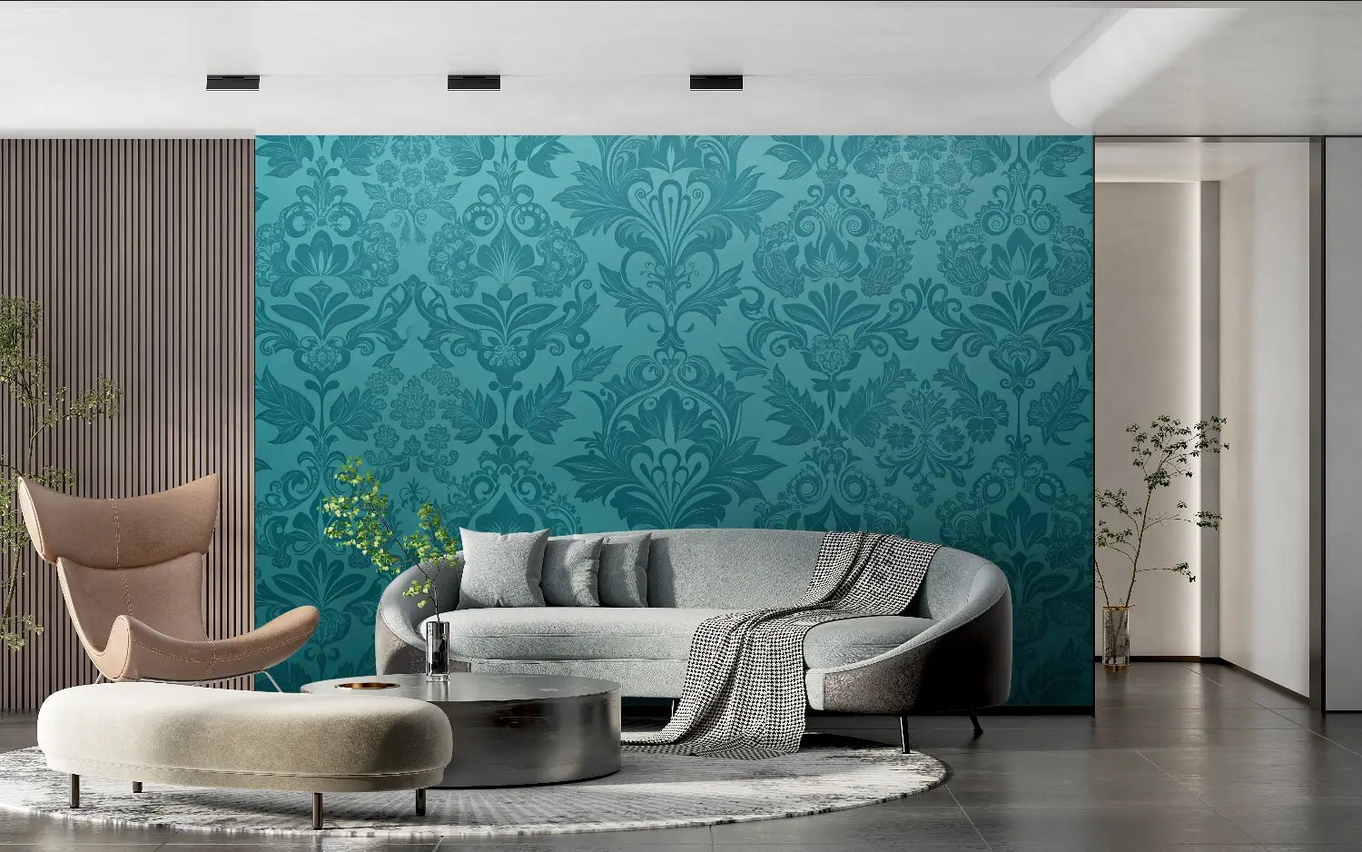 Vintage Wallpaper - Turquoise Blue Baroque Patterns