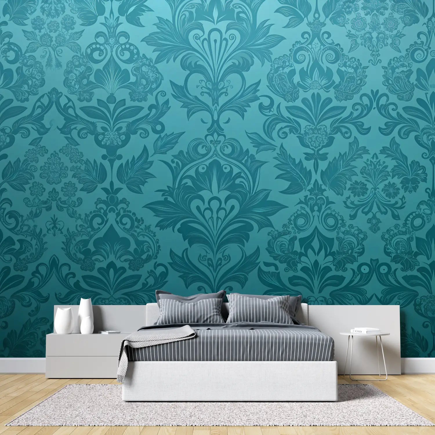 Vintage Wallpaper - Turquoise Blue Baroque Patterns