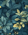 Foliage Wallpaper – Golden Leaves on Dark Emerald
