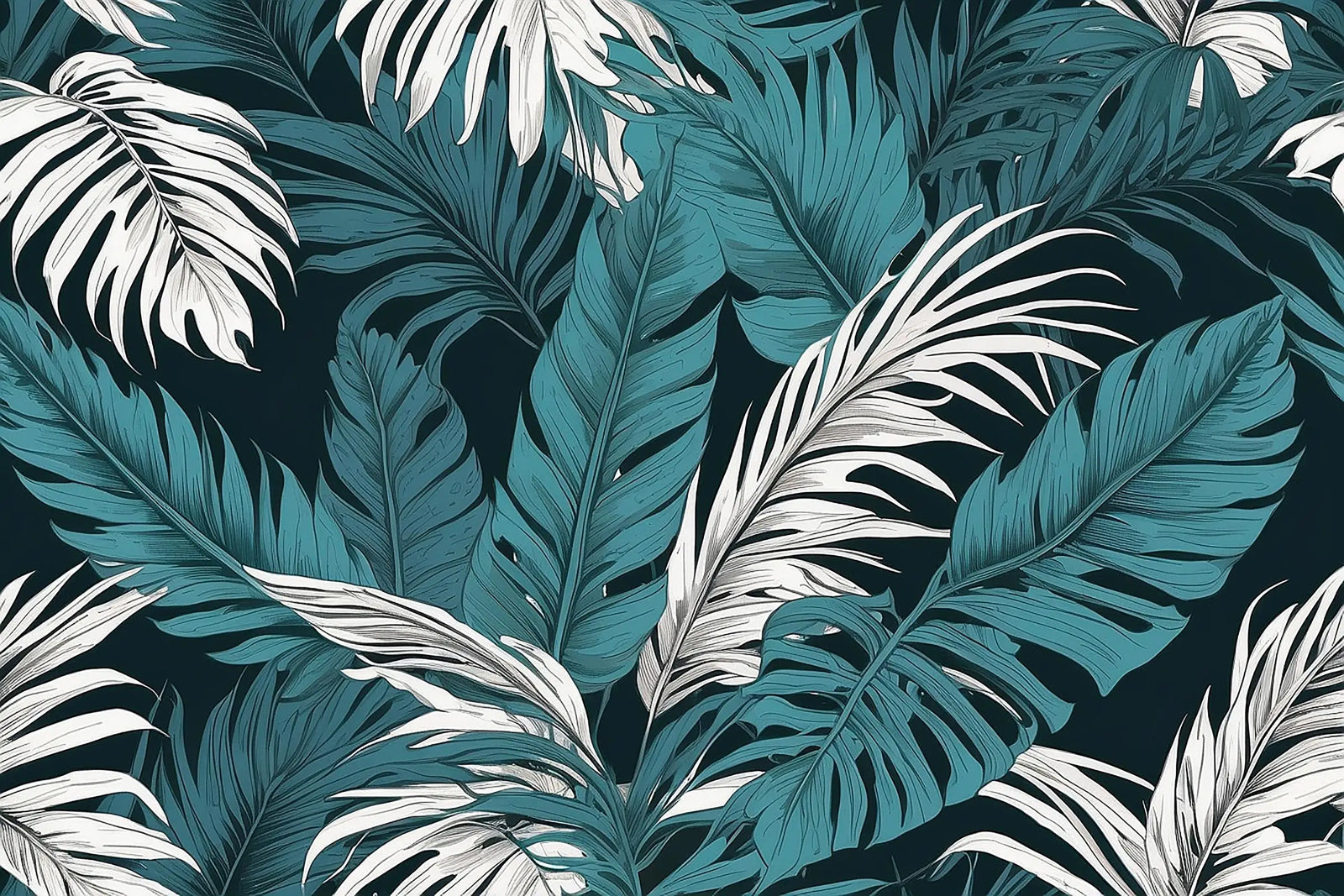 Papier Peint Tropical - Feuilles de Monstera Graphiques