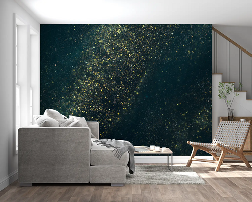 Papier Peint Art & Déco – Nuée Dorée sur Vert Profond