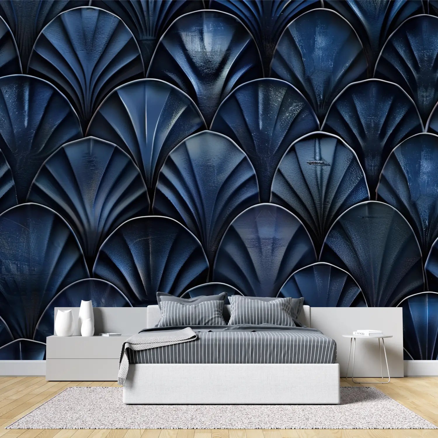 Geometric Wallpaper - Midnight Blue Metallic Scales