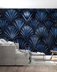 Papier Peint Géométrique - Écailles Métalliques Bleu Nuit