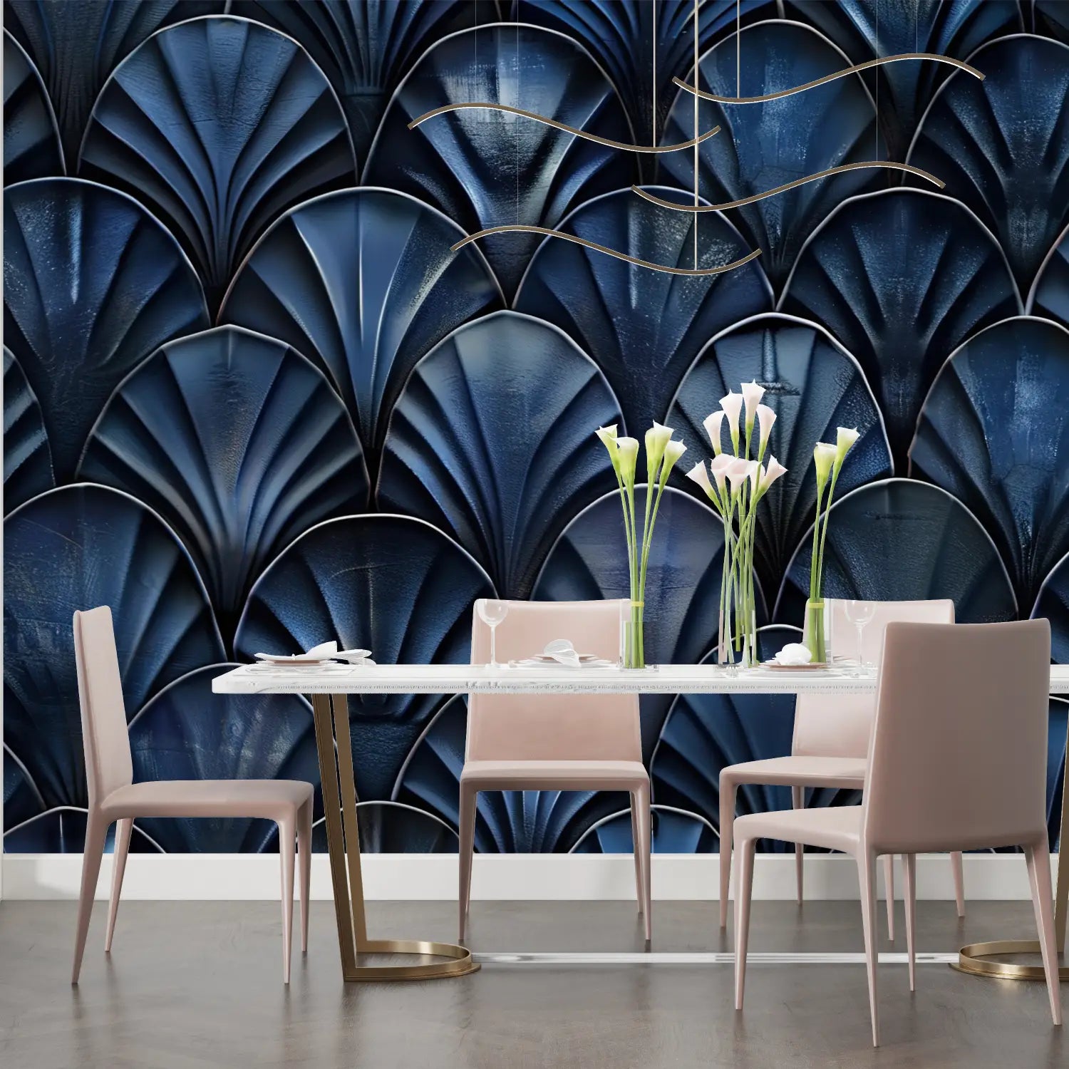 Geometric Wallpaper - Midnight Blue Metallic Scales
