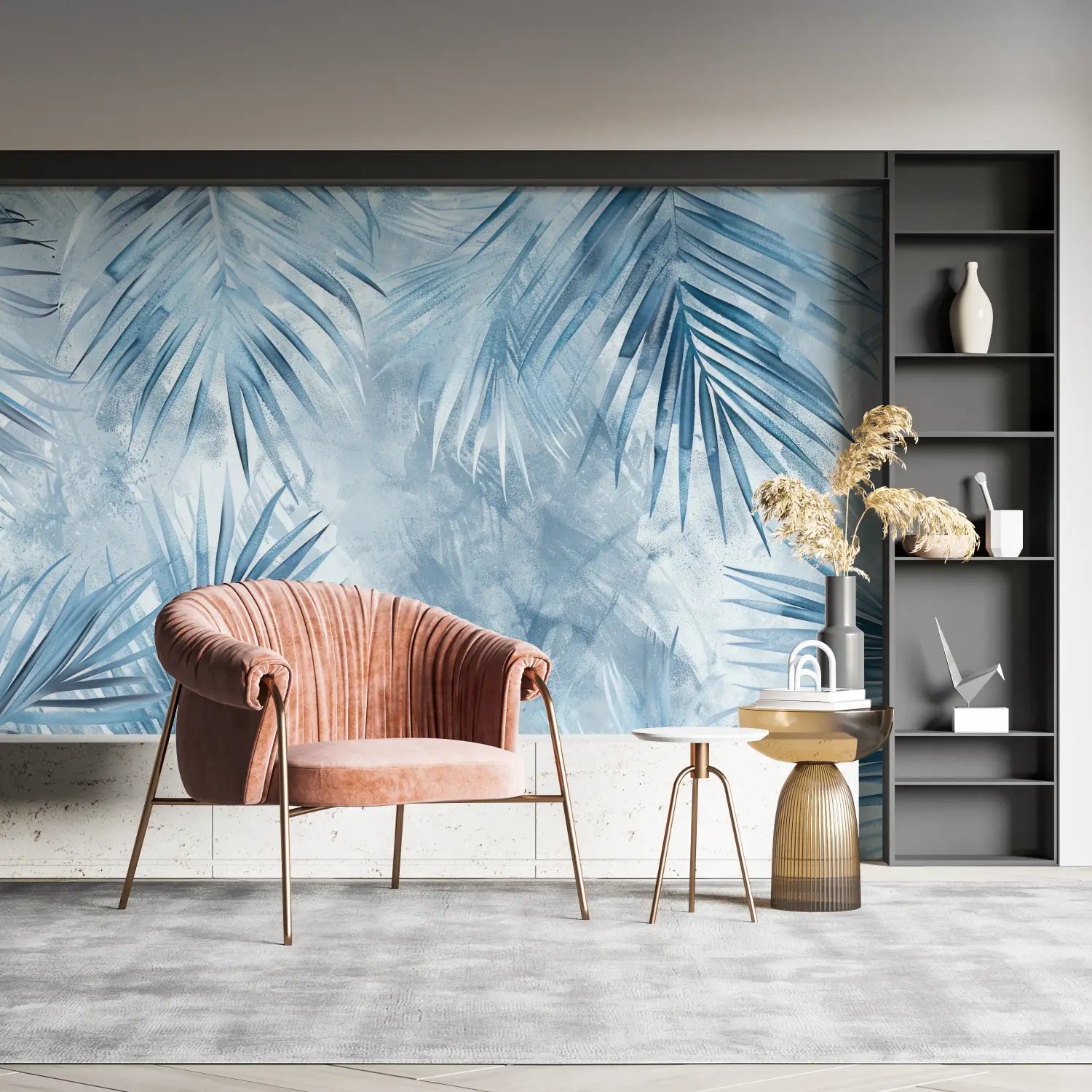 Foliage Wallpaper - Blurry Palms in Ice Blue