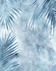 Papier Peint Feuillage - Palmes Floues Bleu Glacé