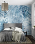 Papier Peint Feuillage - Palmes Floues Bleu Glacé
