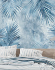Papier Peint Feuillage - Palmes Floues Bleu Glacé
