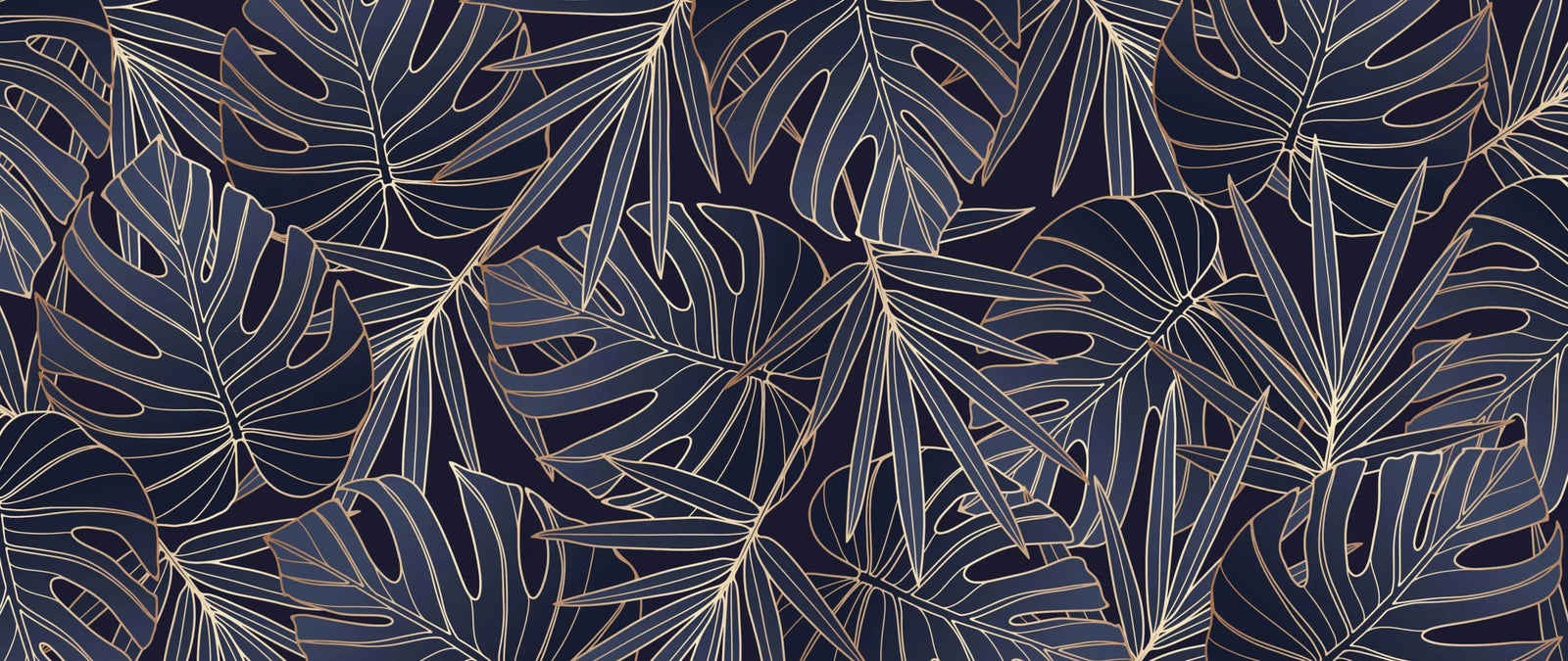 Papier Peint Feuillage - Monstera Doré sur Noir