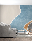 Papier Peint Art & Déco – Formes Douces en Bleu et Or