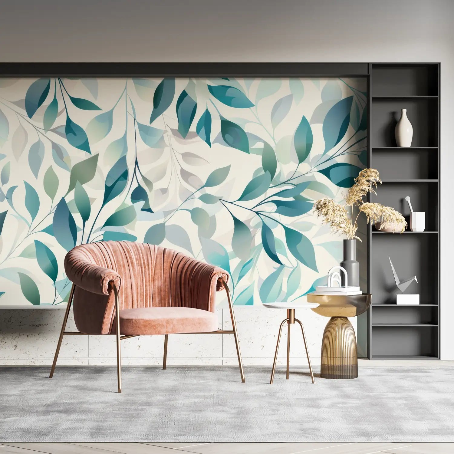 Papier Peint Feuillage - Branches Légères en Aquarelle