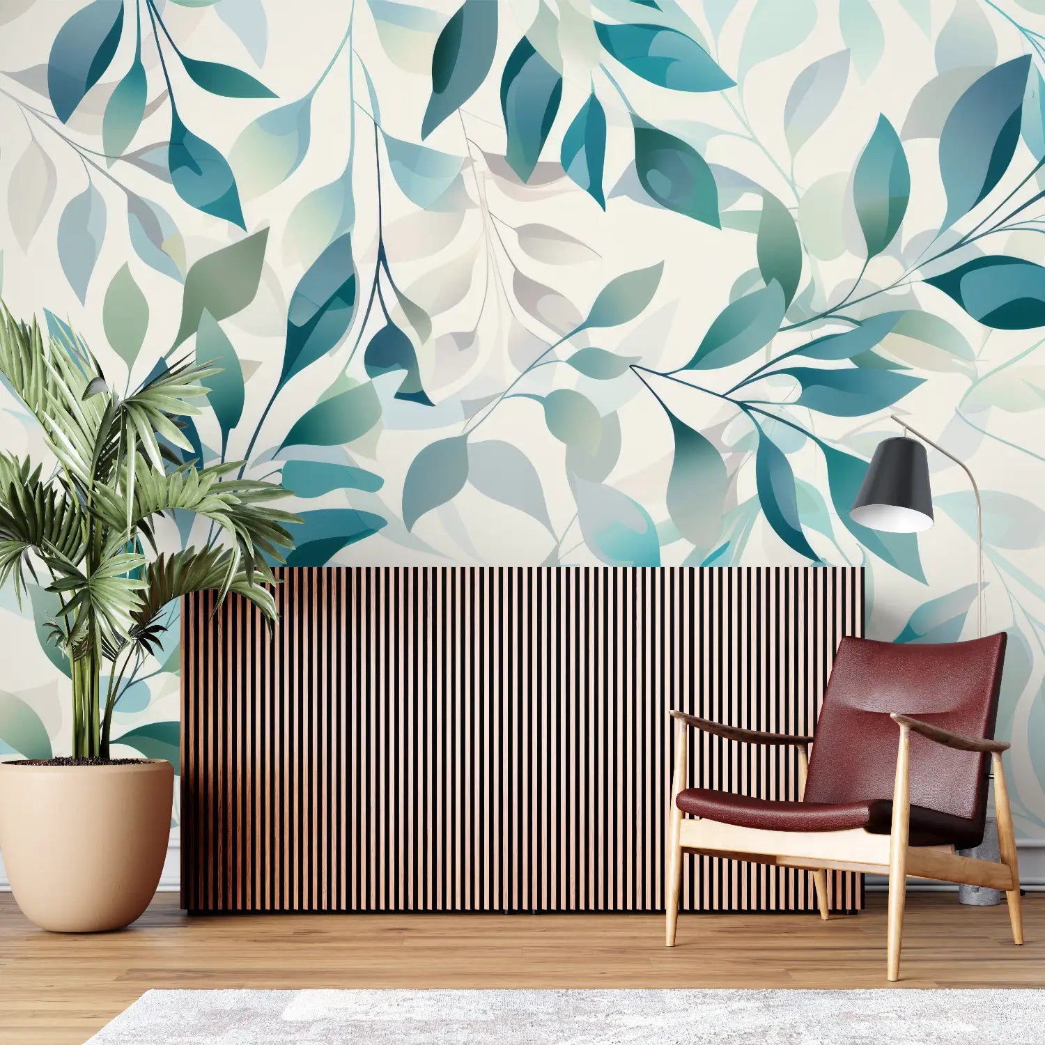 Papier Peint Feuillage - Branches Légères en Aquarelle