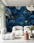 Floral Wallpaper - Blue and Gold Garden