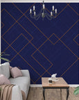 Geometric Wallpaper - Gold and Blue Cubic Lines