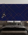 Geometric Wallpaper - Gold and Blue Cubic Lines