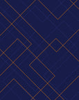 Geometric Wallpaper - Gold and Blue Cubic Lines