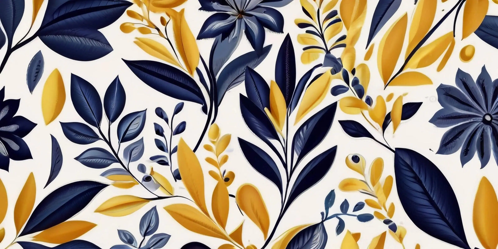 Floral Wallpaper - Blue and Gold Foliage