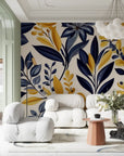 Floral Wallpaper - Blue and Gold Foliage