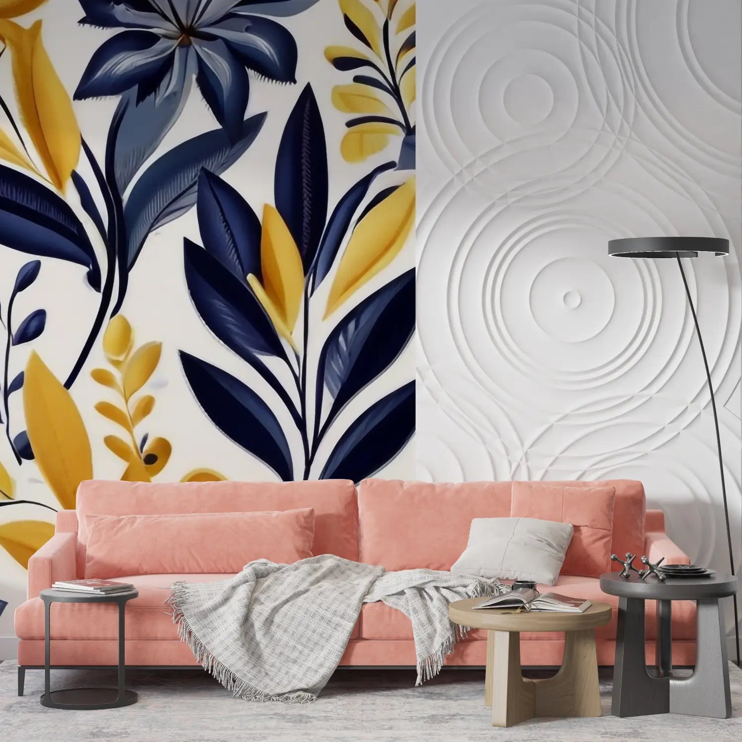 Floral Wallpaper - Blue and Gold Foliage