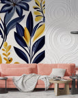 Floral Wallpaper - Blue and Gold Foliage