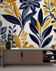 Floral Wallpaper - Blue and Gold Foliage