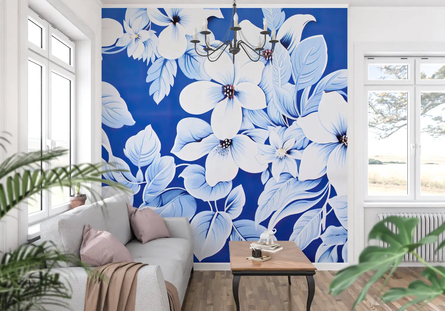 Floral Wallpaper - White and Blue Flowers