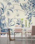Papier Peint Animaux – Chat et Fleurs Indigo